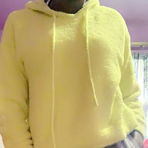 Neon Yellow Fuzzy Jacket w/ drawstrings and hood